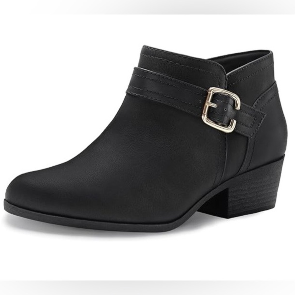 Athlefit Ankle Boots Chunky Low Heel Pointed Toe Black Booties Women's Size 6.5